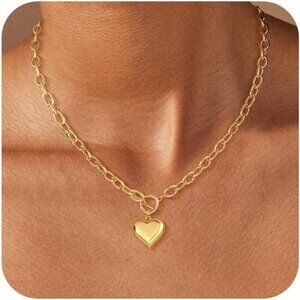 🆕Women Gold Chunky Layered Chain Necklace 14K Plated Herringbone Toggle Jewelry